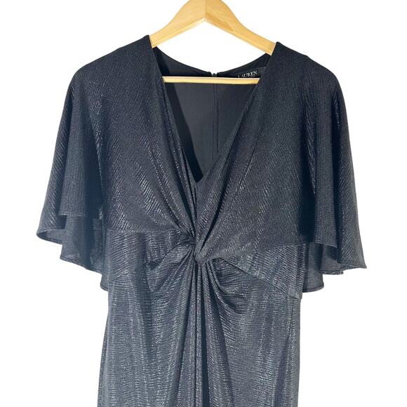 Lauren Ralph Lauren Twist-Front Cape-Overlay Gown Black Size US 6 - Picture 11 of 14